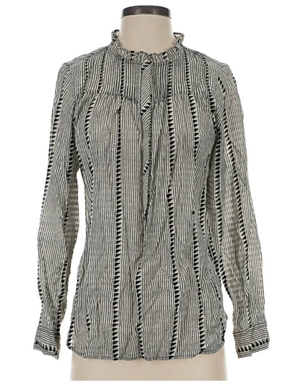 J.Crew Ruffle Neck Boho Shadow Striped Popover Top